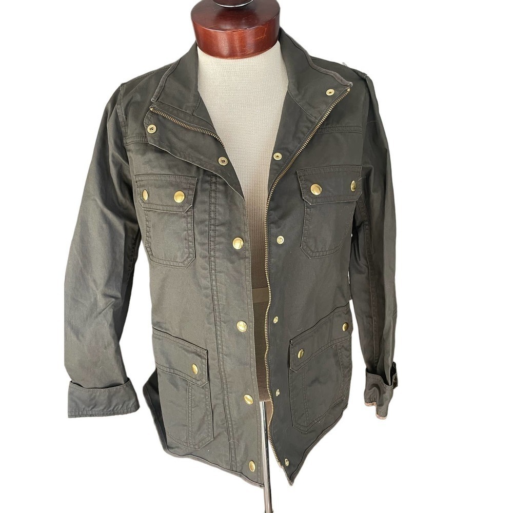 J. Crew twill  Field jacket size Small Green Moto coated twill